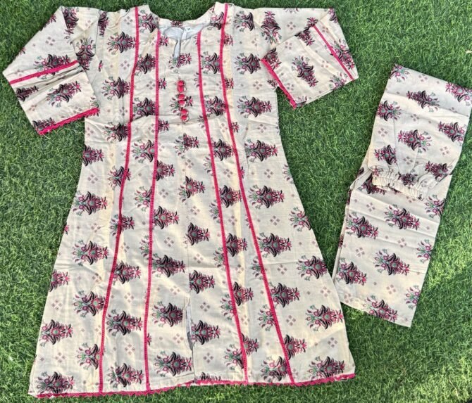 Blossom Bloom Kids Beige & Pink Lawn 2-Piece Set