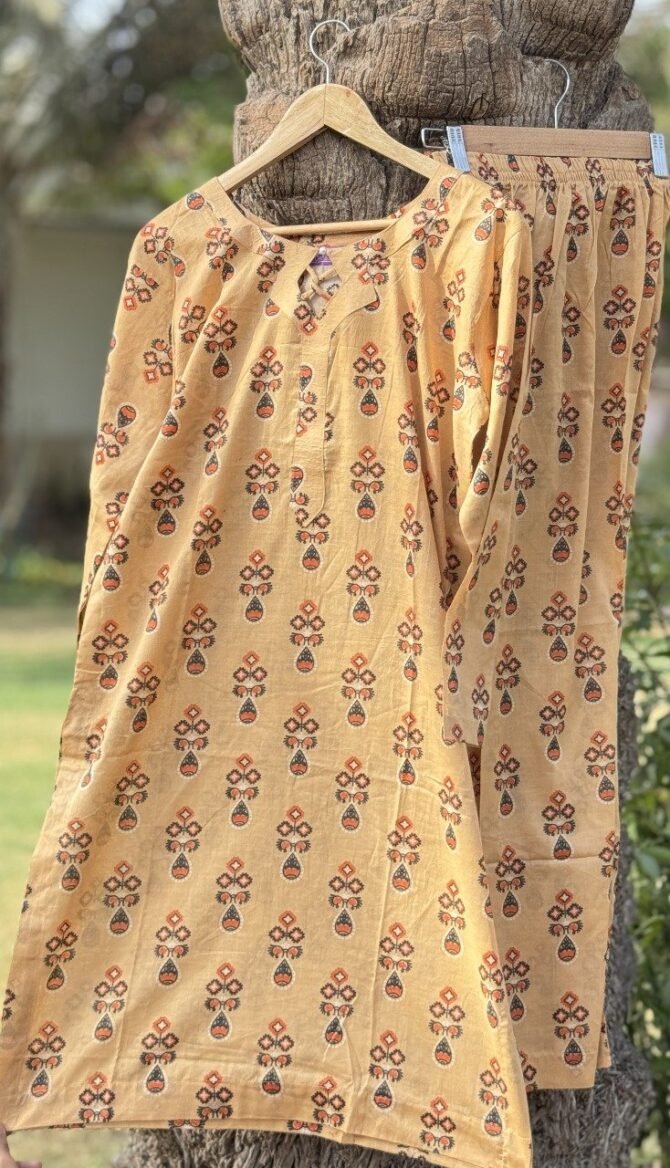 Women's Mustard Floral Lawn Co Ord Set - Summer Ethnic Wear
