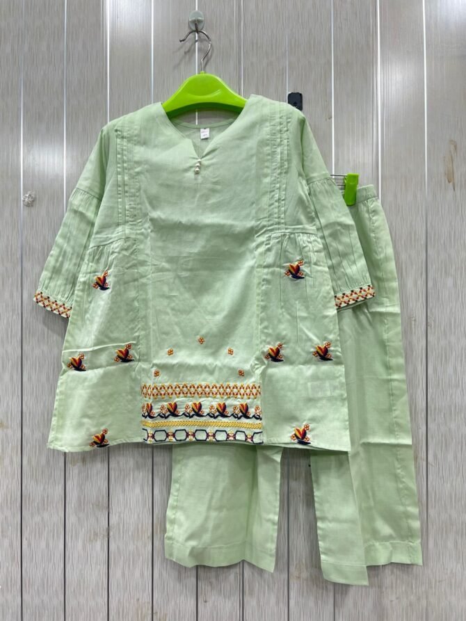 Mint Green Embroidered Cotton Lawn 2-Piece Suit for Girls
